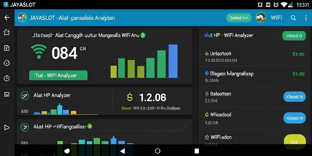 Screenshot utama JAYASLOT menunjukkan antarmuka analisis WiFi yang interaktif.