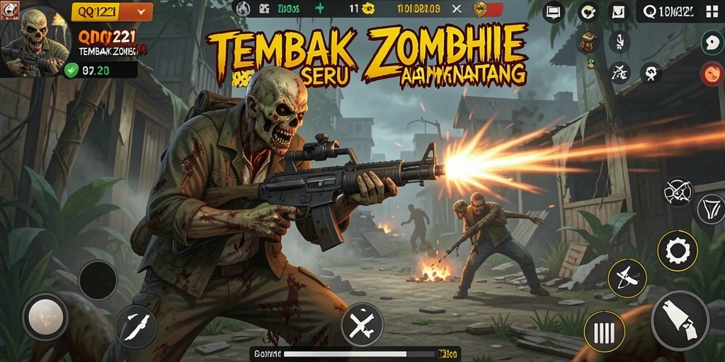 Tampilan antarmuka game Tembak Zombie yang menarik dan dinamis.