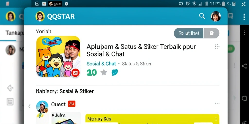 Antarmuka QQSTAR menampilkan stiker dan status menarik.