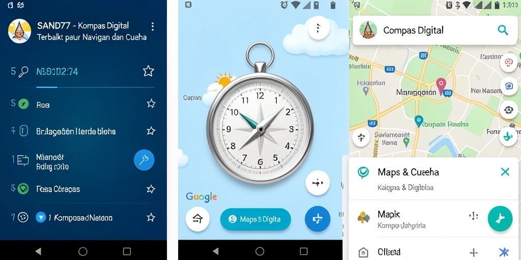 Tampilan antarmuka SAND77 yang menampilkan kompas digital dan peta navigasi.